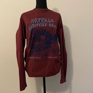 Fiorucci Mens Long Sleeve T Shirt Maroon Buffalo Country Club Graphic Tee NWT